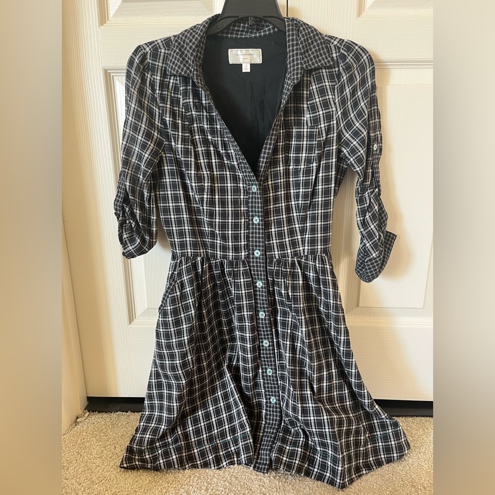 Anthropologie Black and White Plaid Mini Dress